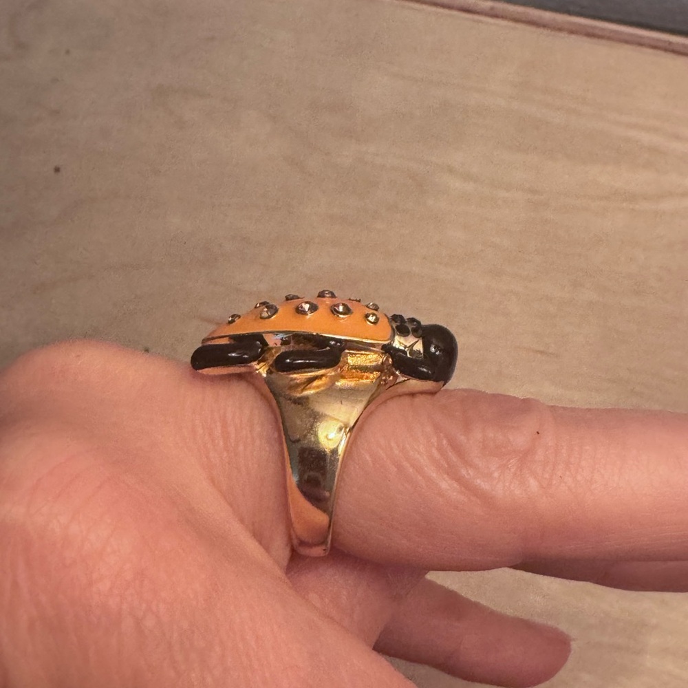 Large Orange Ladybug Beetle Statement Ring With R… - image 5